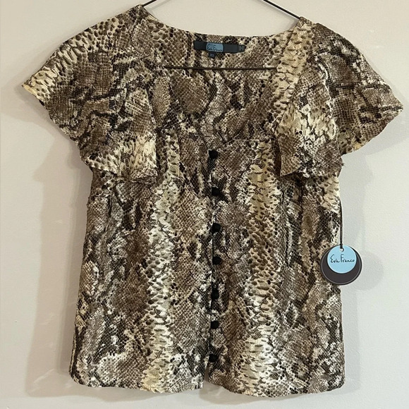 NWT Anthropologie Eva Franco Willow Snakeskin Print Lace Flutter Sleeve Top XS - Picture 3 of 10